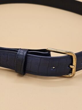 Girls Navy Blue Croc Embossed Leather Belt - Size 10